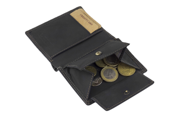 Mini Geldbörse extra dünn ohne Klappe im Hochformat LEAS MCL in Echt-Leder, schwarz